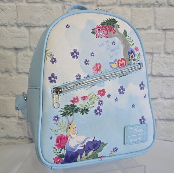 Loungefly Alice in Wonderland Character Floral Mini Backpack Disney Bag Blue New - Picture 3 of 16